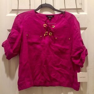 NWT Ellen Tracy Pure Linen Top with Gold Accents